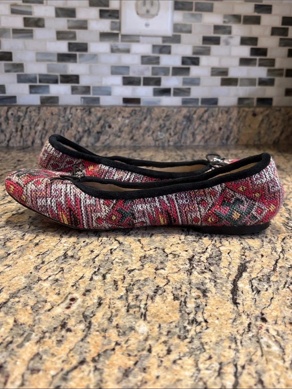 Sam Edelman Felicia Ballet Flats 6.5 Multicolor Jacquard Tapestry Bow Boho